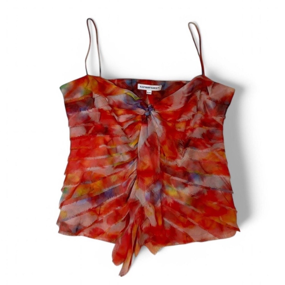 Kaufman Franco Silk Tank Top Size 10 Ruched Sheer Tie Dye Festival Fairycore - Picture 1 of 7
